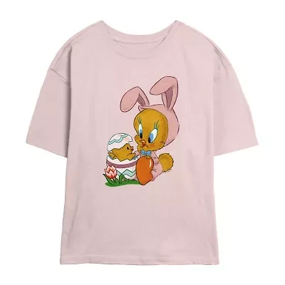 Tweety Bird Easter Tee Womens Crew Neck Short Sleeve Regular Fit Looney Tunes Juniors Graphic T-Shirt