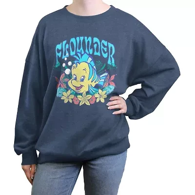 Flounder Womens Juniors Crew Neck Long Sleeve The Little Mermaid Sweatshirt