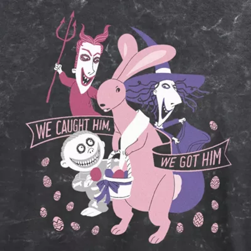 Tim Burton'S Caught Him Easter Bunny Cropped Tee Womens Juniors Crew Neck Short Sleeve Regular Fit Nightmare Before Christmas Graphic T-Shirt
