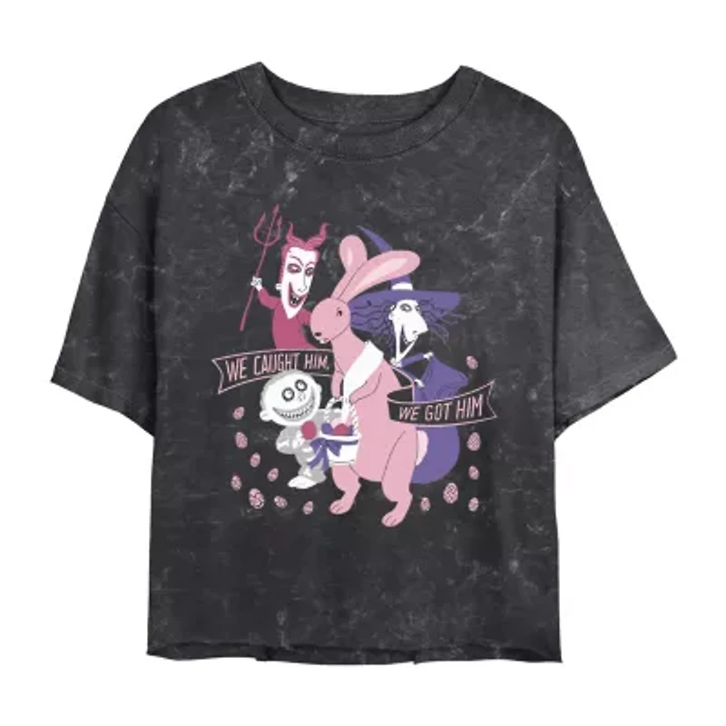 Tim Burton'S Caught Him Easter Bunny Cropped Tee Womens Juniors Crew Neck Short Sleeve Regular Fit Nightmare Before Christmas Graphic T-Shirt