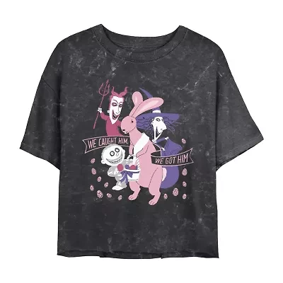 Tim Burton'S Caught Him Easter Bunny Cropped Tee Womens Juniors Crew Neck Short Sleeve Regular Fit Nightmare Before Christmas Graphic T-Shirt