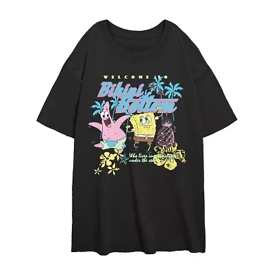 Womens Crew Neck Short Sleeve Regular Fit Spongebob Juniors Graphic T-Shirt