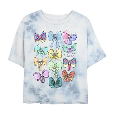 Disney Princess Bows Cropped Tee Womens Juniors Crew Neck Short Sleeve Regular Fit Graphic T-Shirt