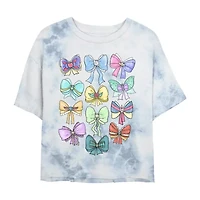Disney Princess Bows Cropped Tee Womens Juniors Crew Neck Short Sleeve Regular Fit Graphic T-Shirt