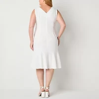 Maya Brooke Womens Windowpane Jacket Dress Plus
