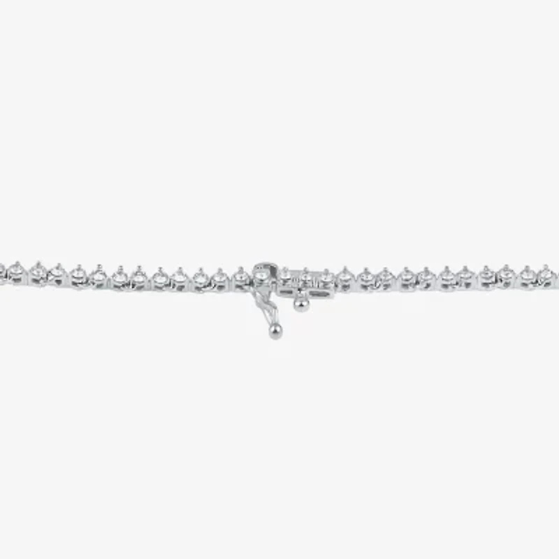 F / Si1) Womens White Diamond 10K White Gold 16 Inch Tennis Necklace