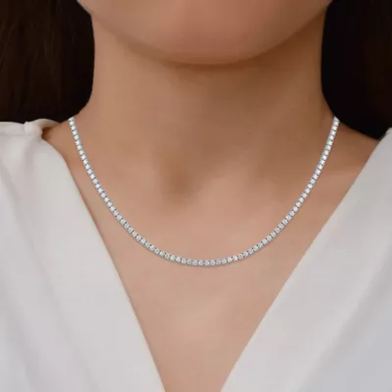 (F / Si1) Womens White Diamond 10K White Gold 16 Inch Tennis Necklace