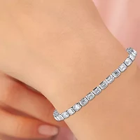 (F / Si1) Womens 5 CT. T.W. Lab Grown White Diamond 10K White Gold 7 Inch Tennis Bracelet