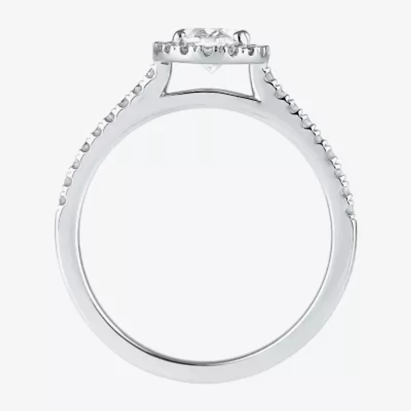 (G / I1) Womens 2 CT. T.W. Lab Grown White Diamond 10K Gold Oval Halo Engagement Ring