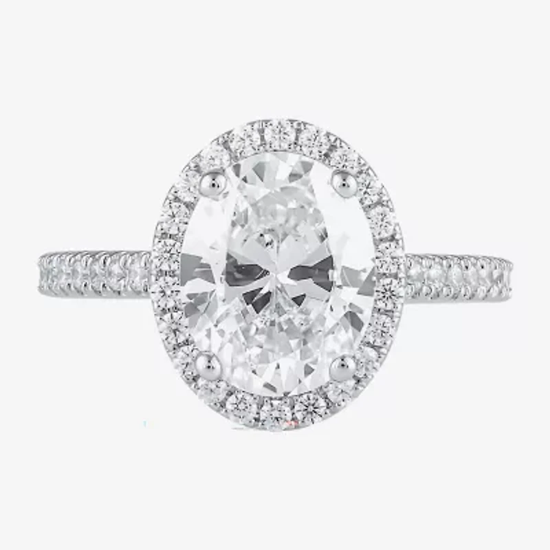 (G / I1) Womens 2 CT. T.W. Lab Grown White Diamond 10K Gold Oval Halo Engagement Ring