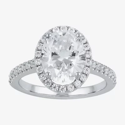 (G / I1) Womens 2 CT. T.W. Lab Grown White Diamond 10K Gold Oval Halo Engagement Ring