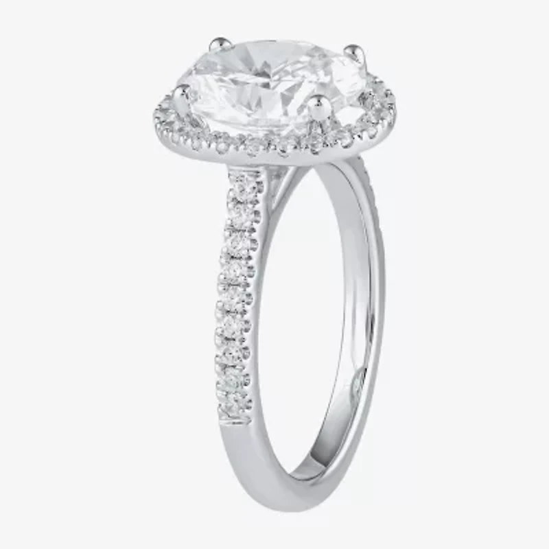 (G / I1) Womens 2 CT. T.W. Lab Grown White Diamond 10K Gold Oval Halo Engagement Ring