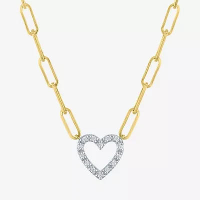 Yes Please! (G-H / I1-I2) Womens Diamond Accent Lab Grown White Diamond Accent 14K Gold Over Silver Sterling Silver Heart Paperclip 18 Inch Pendant Necklace