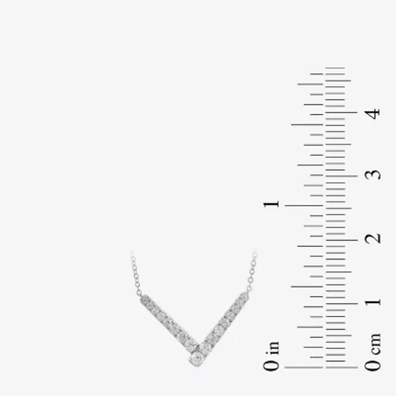 Womens White Diamond Sterling Silver 17 Inch Chevron Necklace
