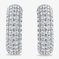 Womens 1 CT. T.W. Lab Grown White Diamond Sterling Silver 15.1mm Hoop Earrings