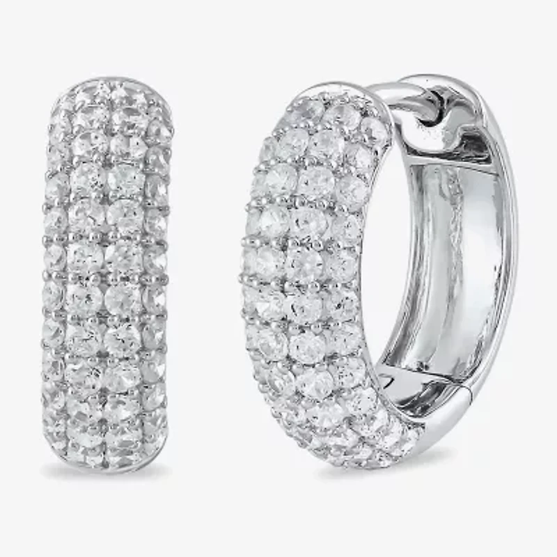 Womens 1 CT. T.W. Lab Grown White Diamond Sterling Silver 15.1mm Hoop Earrings