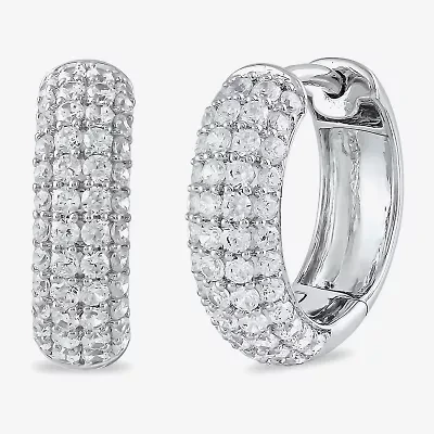 Womens 1 CT. T.W. Lab Grown White Diamond Sterling Silver 15.1mm Hoop Earrings