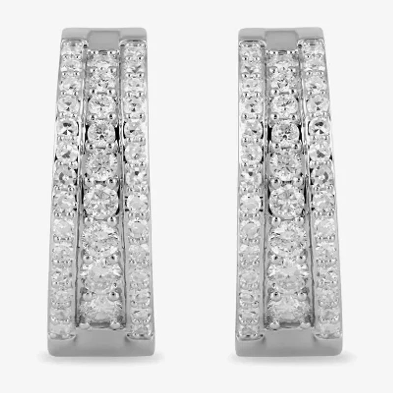 Womens 1 CT. T.W. Lab Grown White Diamond Sterling Silver 19.7mm Hoop Earrings