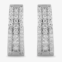 Womens 1 CT. T.W. Lab Grown White Diamond Sterling Silver 19.7mm Hoop Earrings