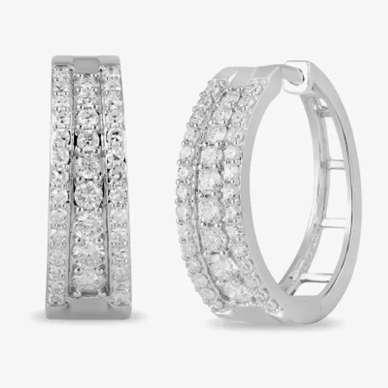 Womens 1 CT. T.W. Lab Grown White Diamond Sterling Silver 19.7mm Hoop Earrings