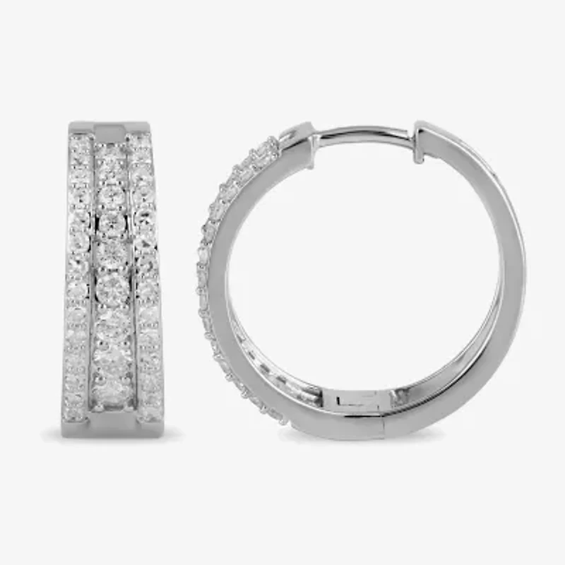 Womens 1 CT. T.W. Lab Grown White Diamond Sterling Silver 19.7mm Hoop Earrings
