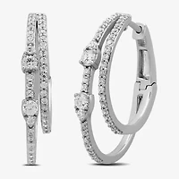 Womens 1 CT. T.W. Lab Grown White Diamond Sterling Silver 25.7mm Hoop Earrings
