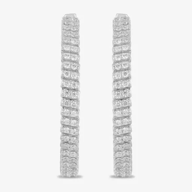 Womens 1 CT. T.W. Lab Grown White Diamond Sterling Silver 33.1mm Hoop Earrings