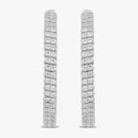 Womens 1 CT. T.W. Lab Grown White Diamond Sterling Silver 33.1mm Hoop Earrings