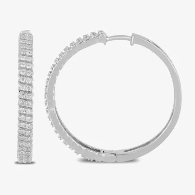 Womens 1 CT. T.W. Lab Grown White Diamond Sterling Silver 33.1mm Hoop Earrings