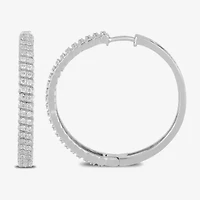 Womens 1 CT. T.W. Lab Grown White Diamond Sterling Silver 33.1mm Hoop Earrings