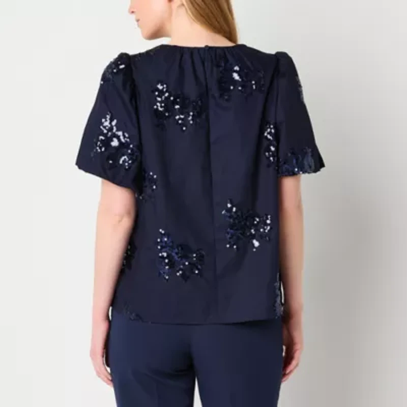 52seven Womens Scoop Neck Short Sleeve Blouse