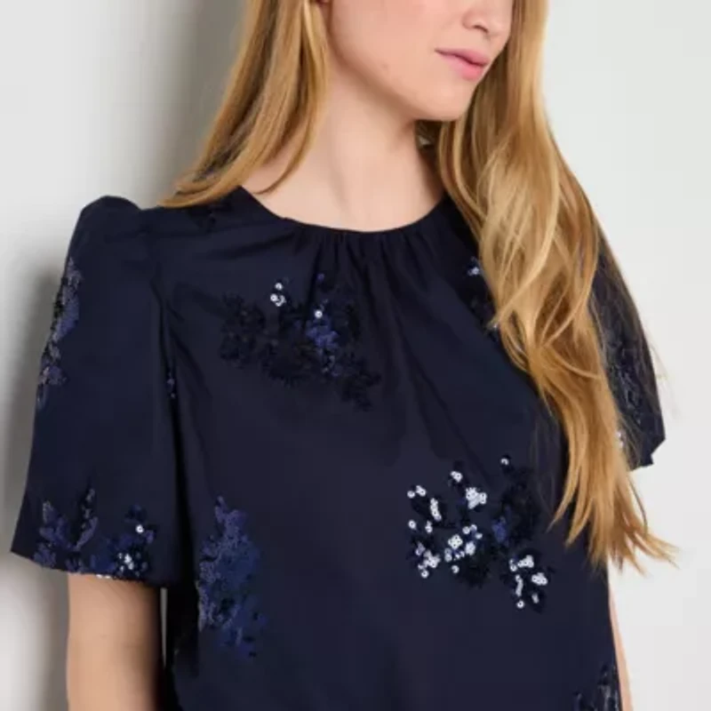 52seven Womens Scoop Neck Short Sleeve Blouse