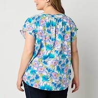 St. John's Bay Womens Split Crew Neck Short Sleeve Plus Blouse