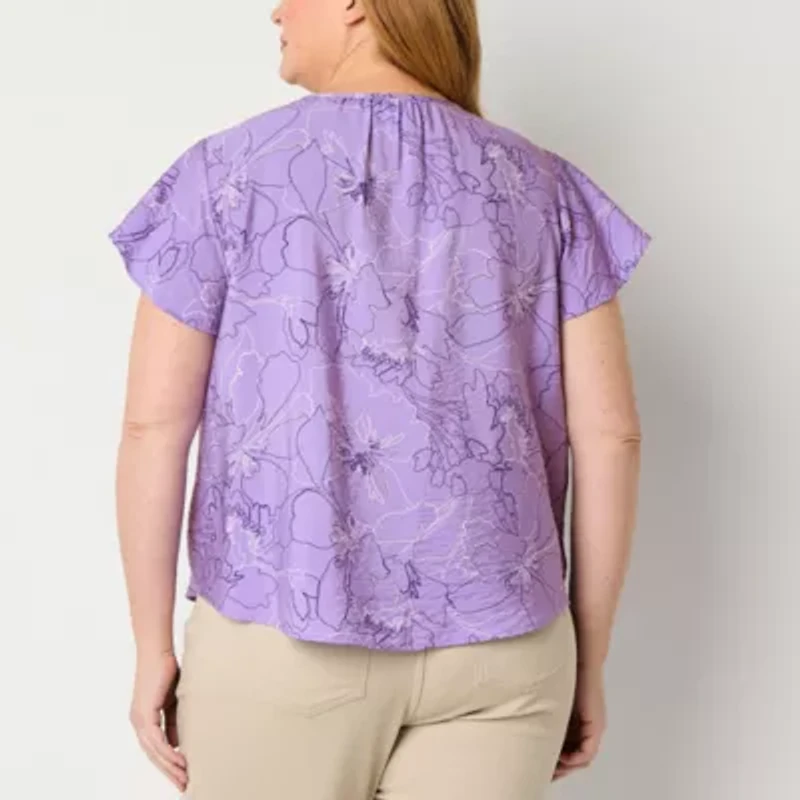 Liz Claiborne Womens Scoop Neck Short Sleeve Plus Blouse