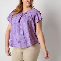 Liz Claiborne Womens Scoop Neck Short Sleeve Plus Blouse