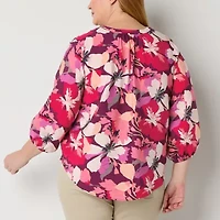 Liz Claiborne Womens Split Crew Neck 3/4 Sleeve Plus Blouse