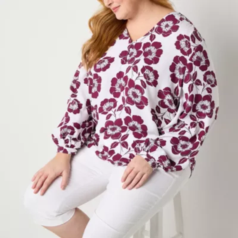 Liz Claiborne Womens V Neck Long Sleeve Plus Blouse