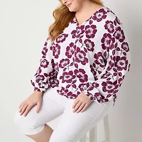 Liz Claiborne Womens V Neck Long Sleeve Plus Blouse