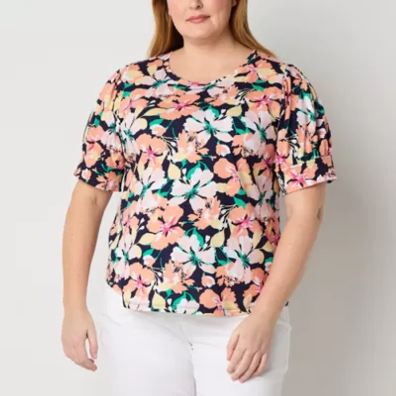Liz Claiborne Womens Crew Neck Short Sleeve Plus T-Shirt
