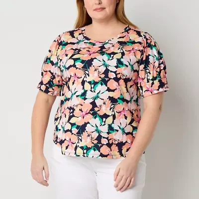 Liz Claiborne Womens Crew Neck Short Sleeve Plus T-Shirt