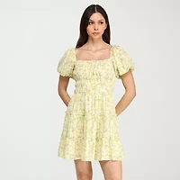 Trixxi Womens Juniors Short Sleeve Floral Fit + Flare Dress