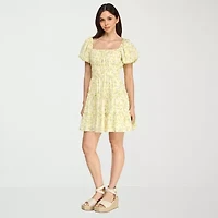 Trixxi Womens Juniors Short Sleeve Floral Fit + Flare Dress