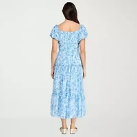 Trixxi Womens Juniors Short Sleeve Midi Floral A-Line Dress