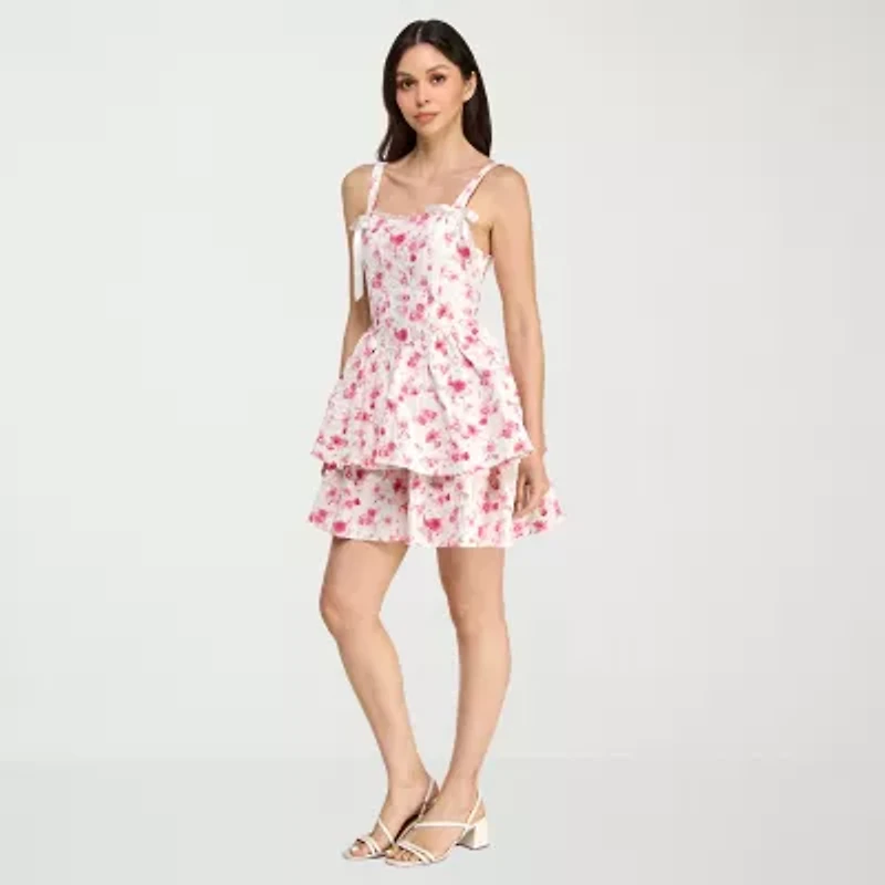 Trixxi Womens Juniors Sleeveless Floral Fit + Flare Dress