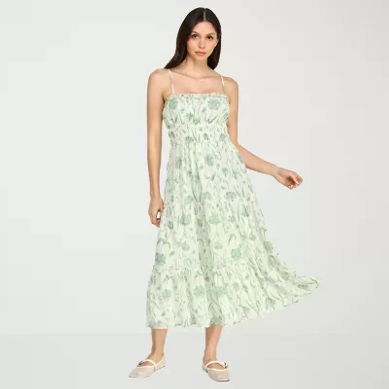 Trixxi Womens Juniors Sleeveless Midi Floral A-Line Dress