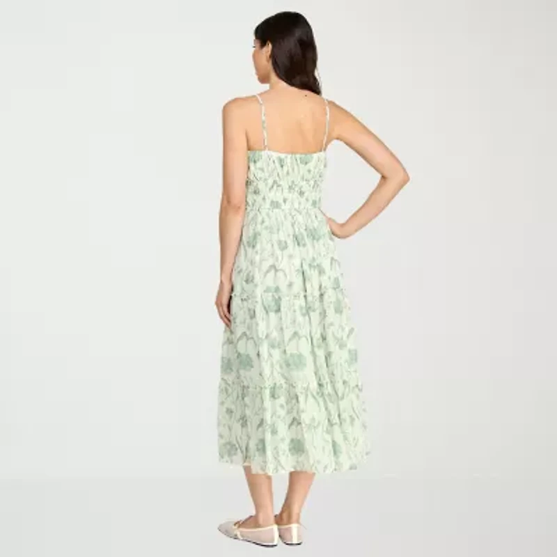 Trixxi Womens Juniors Sleeveless Midi Floral A-Line Dress