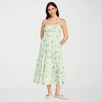 Trixxi Womens Juniors Sleeveless Midi Floral A-Line Dress