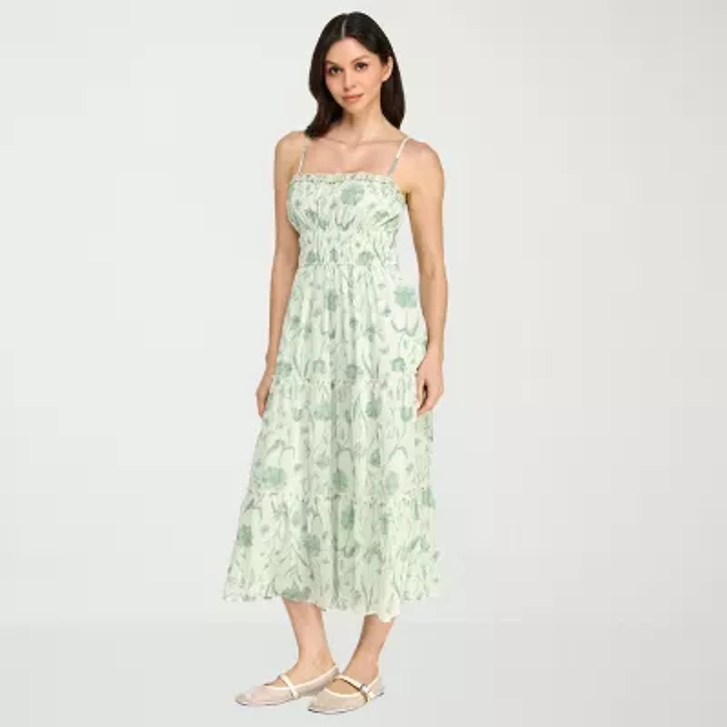 Trixxi Womens Juniors Sleeveless Midi Floral A-Line Dress