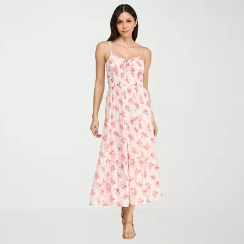 Trixxi Womens Juniors Sleeveless Midi Floral A-Line Dress