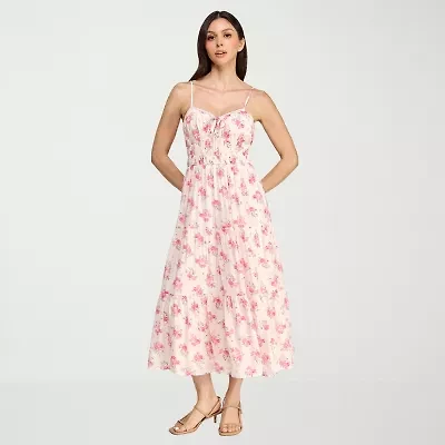 Trixxi Womens Juniors Sleeveless Midi Floral A-Line Dress